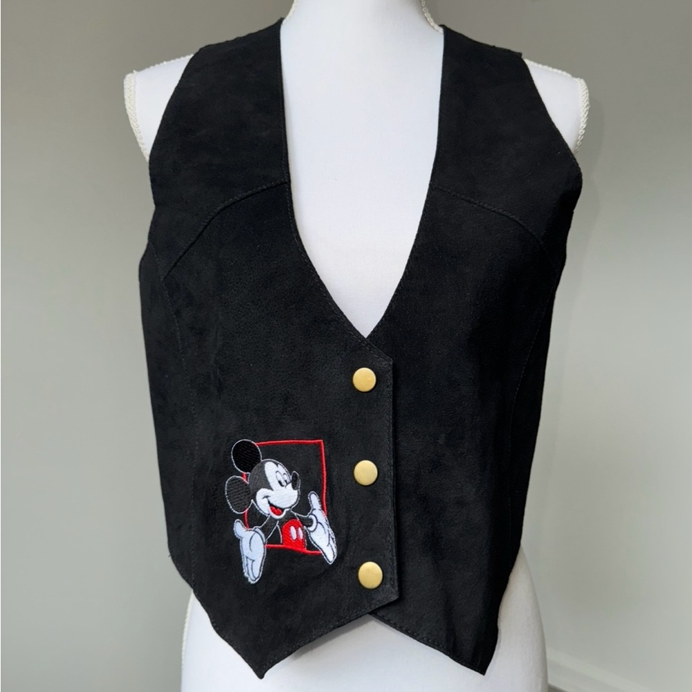 Vintage Mickey Unlimited Suede Vest S/M 90s Disney‎ Embroidered Mickey Mouse